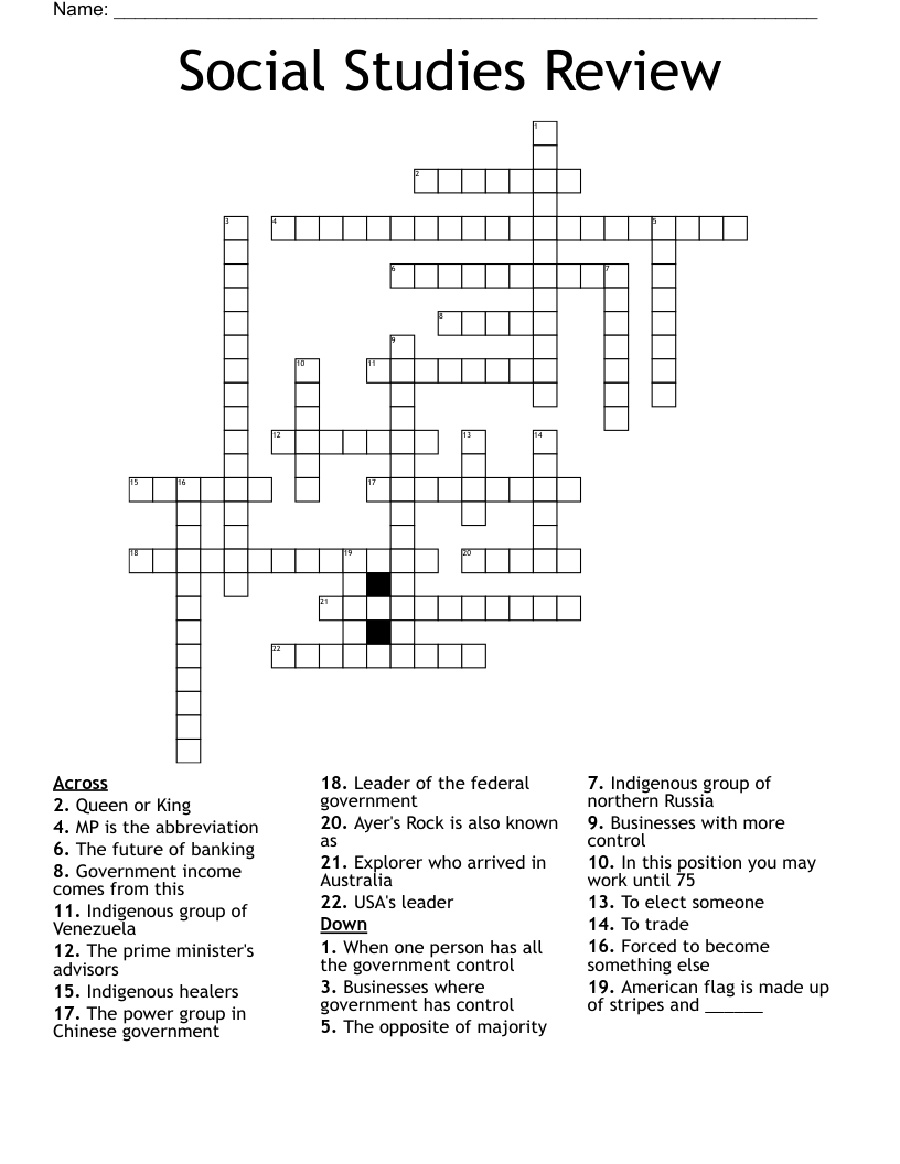 Social Studies Review Crossword