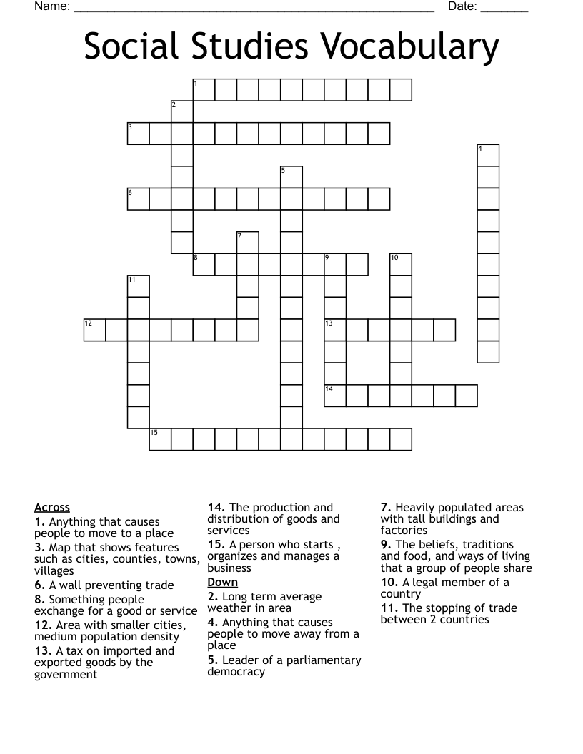 Social Studies Vocabulary Crossword