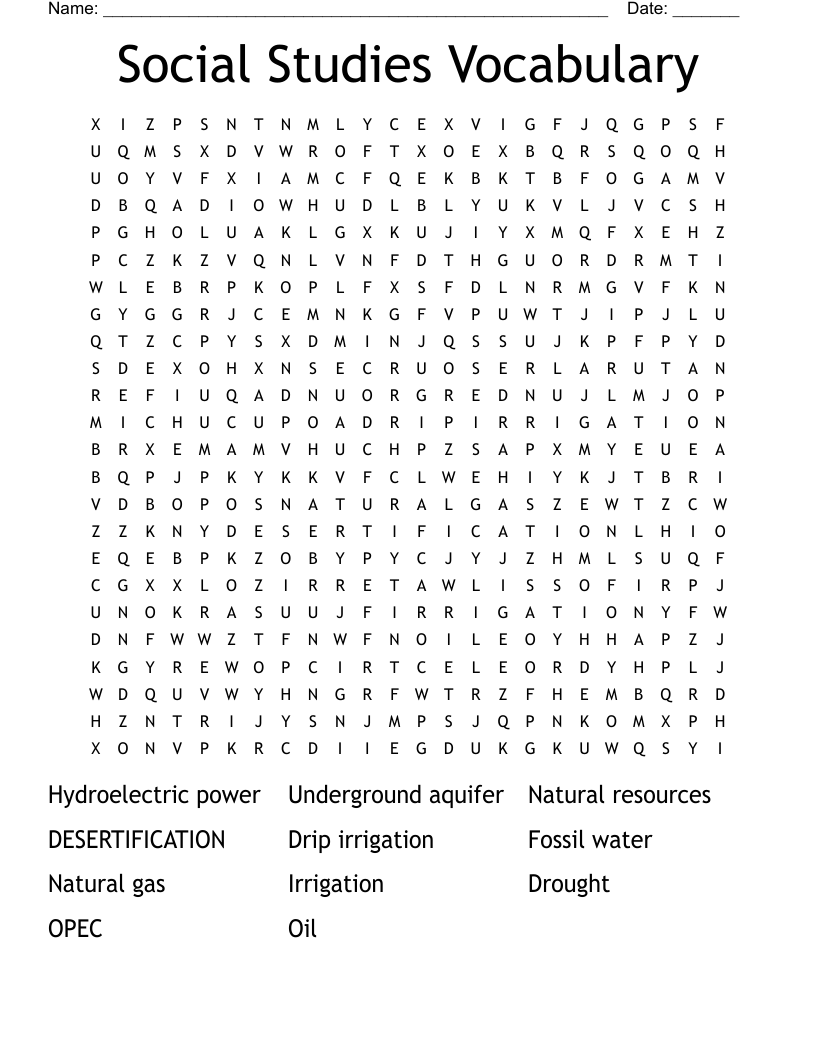 Social Studies Vocabulary  Word Search
