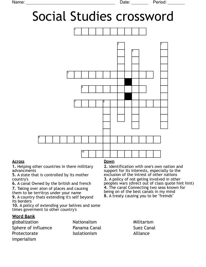 Social Studies crossword WordMint