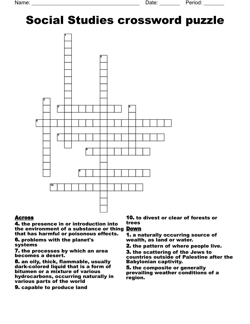 Social Studies crossword puzzle