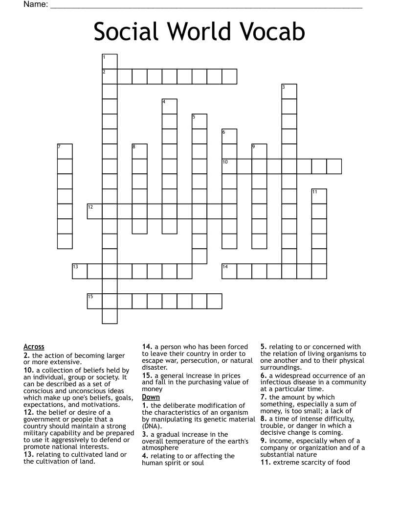 Social World Vocab Crossword