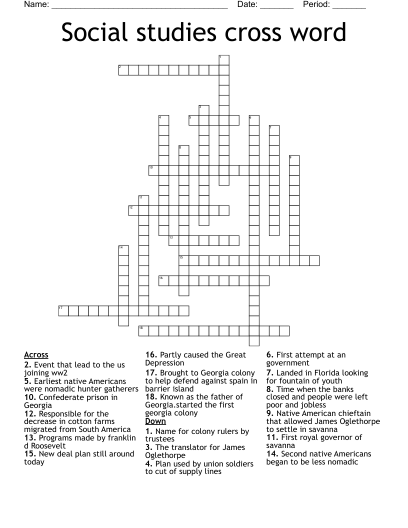 Social studies cross word