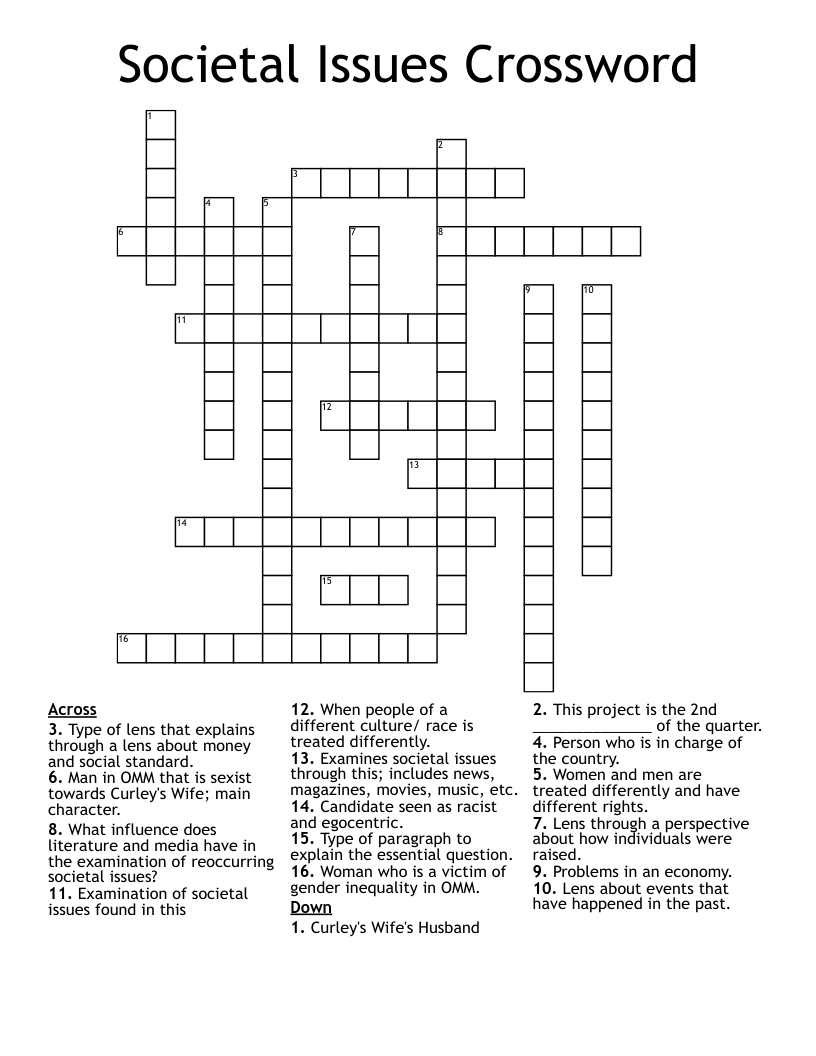 Societal Issues Crossword WordMint