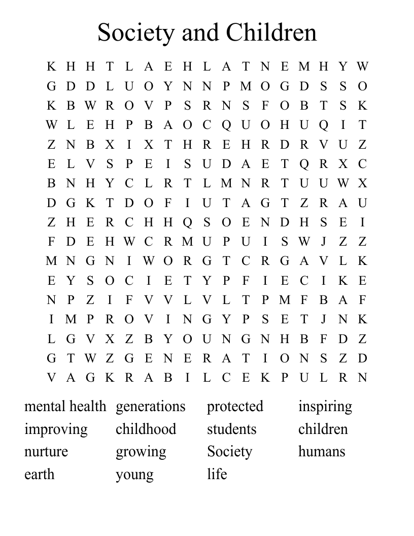 Society and Children Word Search