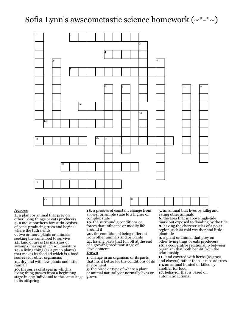 Sofia Lynn's awseometastic science homework (~*-*~) Crossword