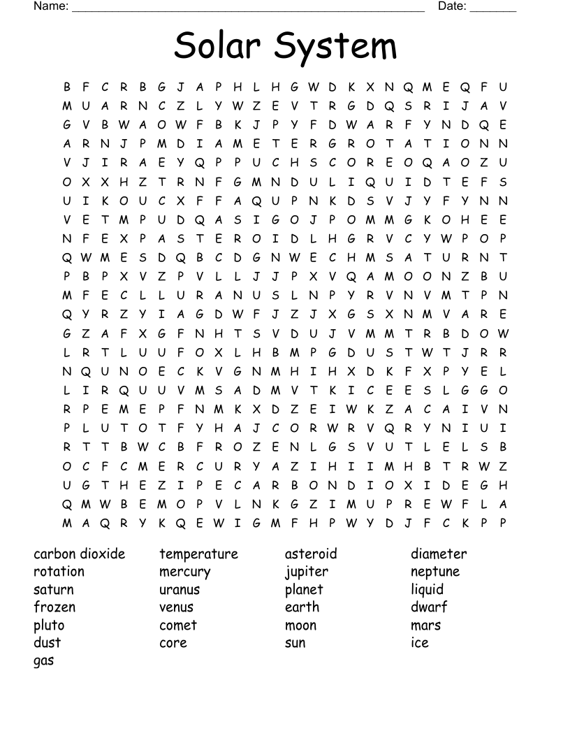 Solar System Word Search