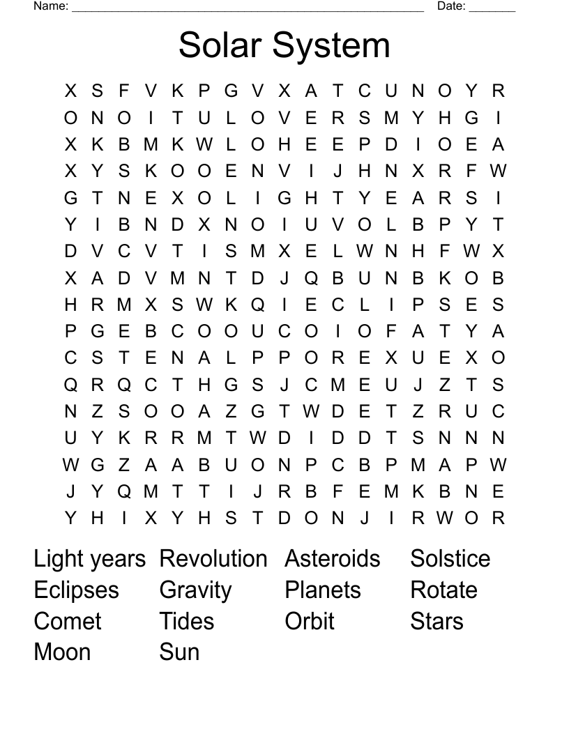 Solar System  Word Search
