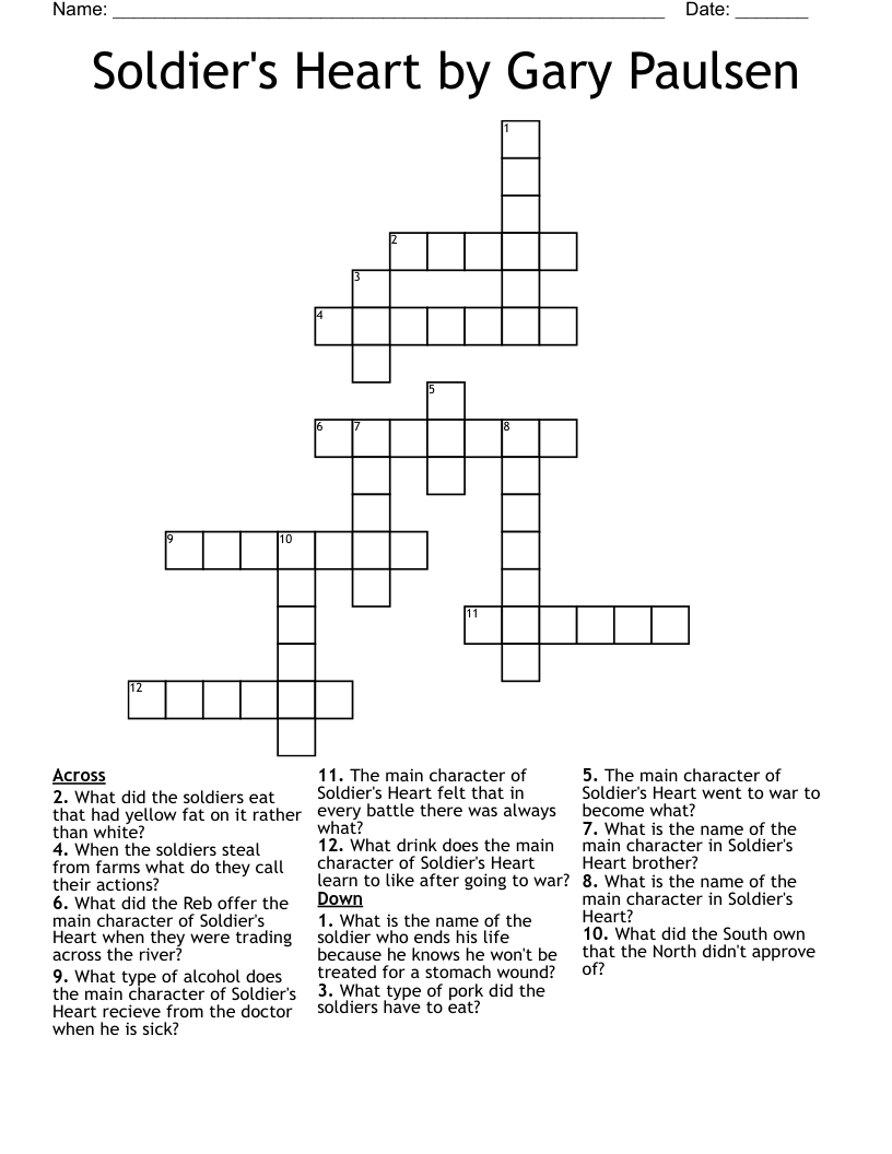 Soldier's Heart by Gary Paulsen Crossword