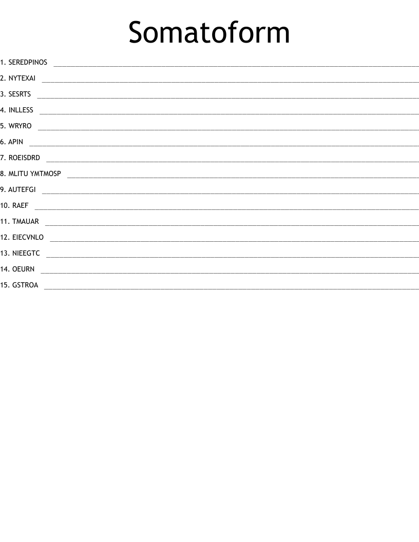 Somatoform Word Scramble