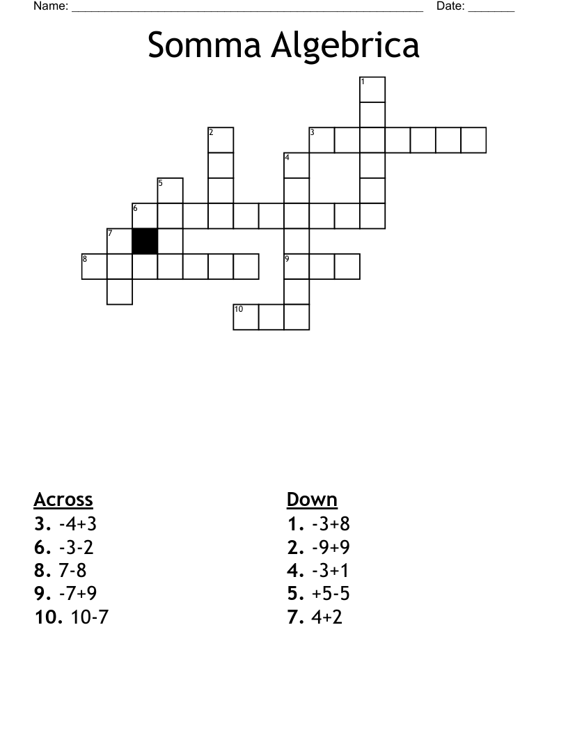 Somma Algebrica Crossword