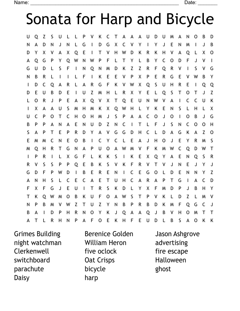 Sonata for Harp and Bicycle Word Search