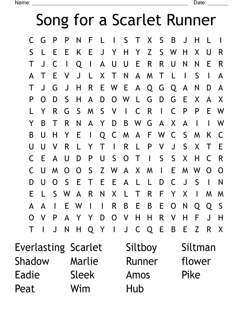 Song for a Scarlet Runner Word Search
