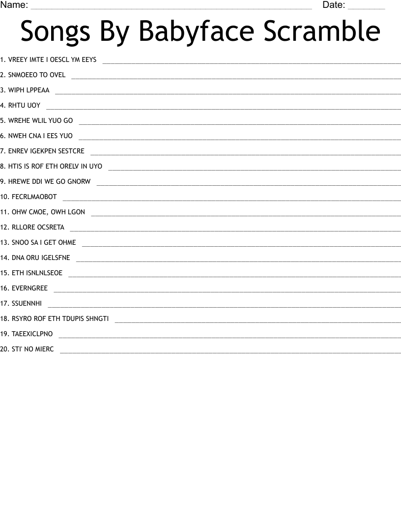 Songs By Babyface Scramble