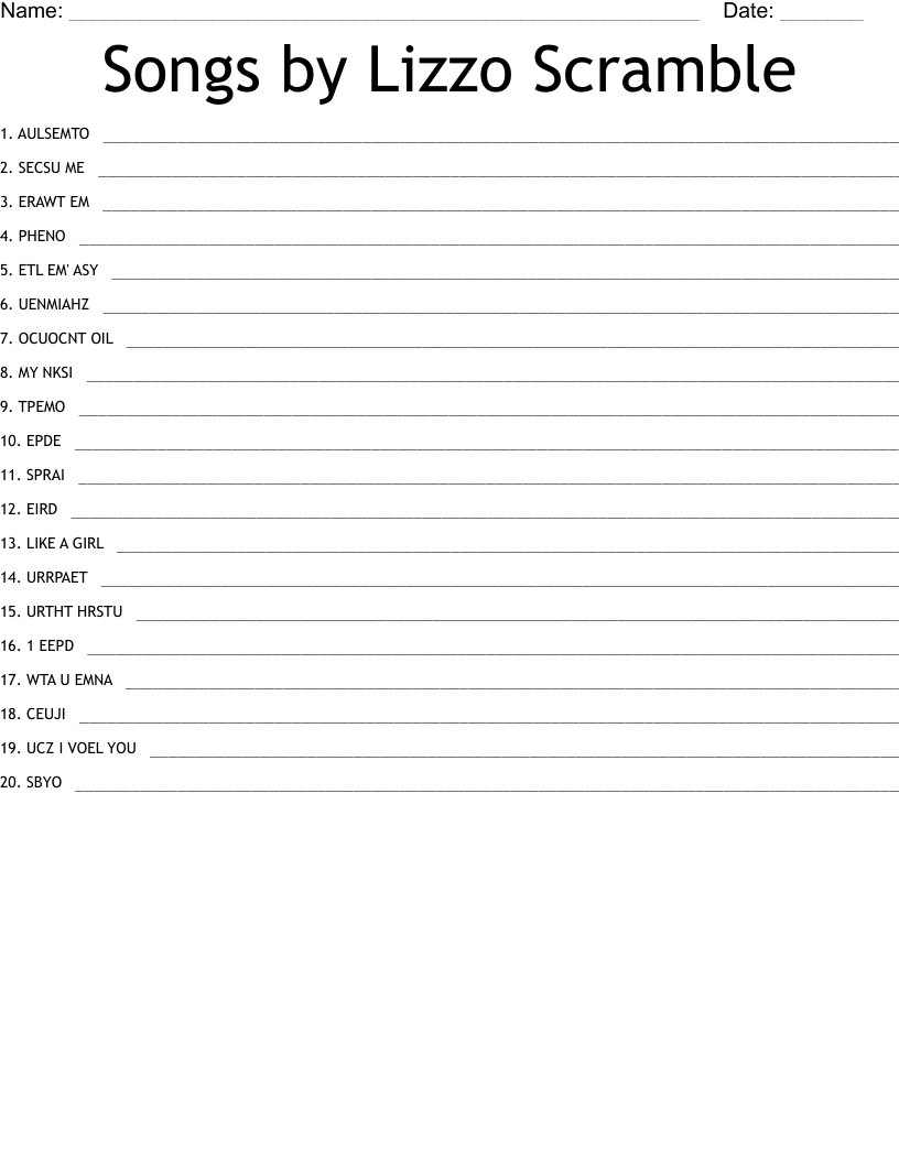 Songs by Lizzo Scramble