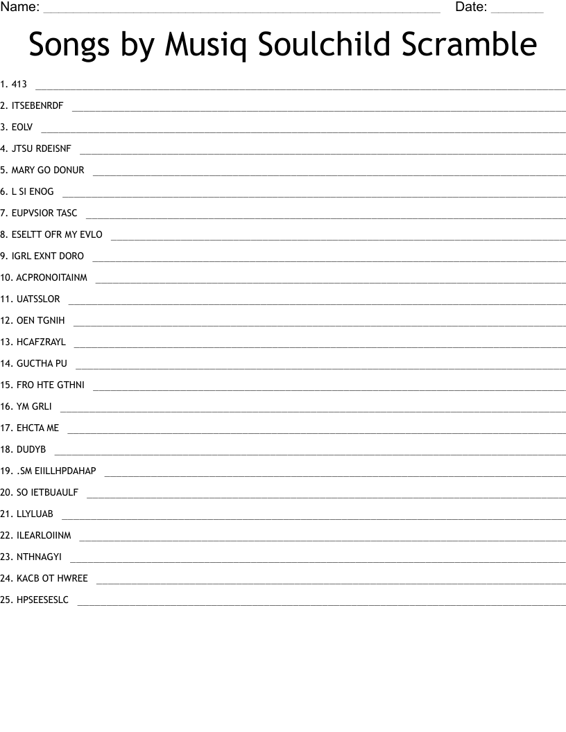 Songs by Musiq Soulchild Scramble