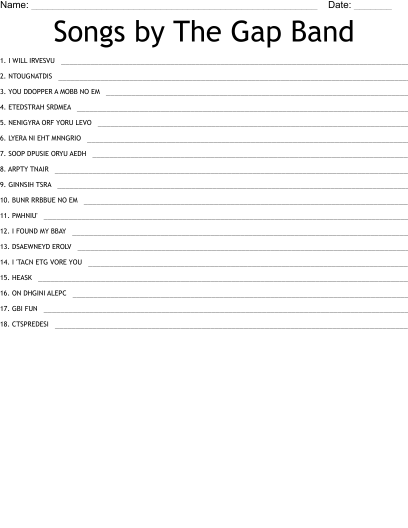 Songs by The Gap Band Word Scramble