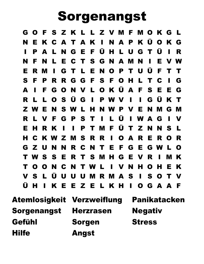 Sorgenangst Word Search