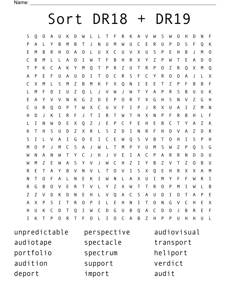 Sort DR18 + DR19 Word Search