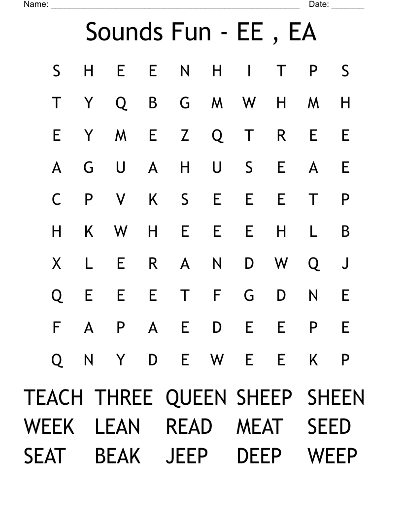 EE And EA Words Word Search WordMint
