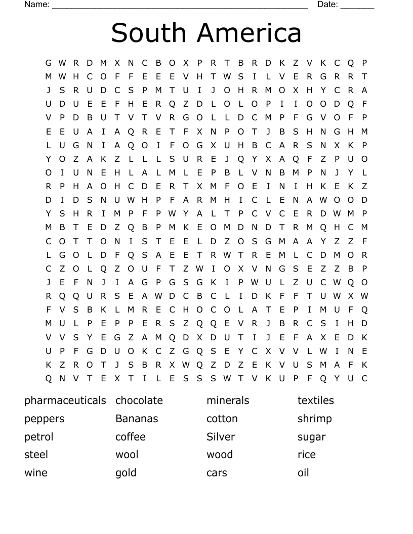 South America Word Search