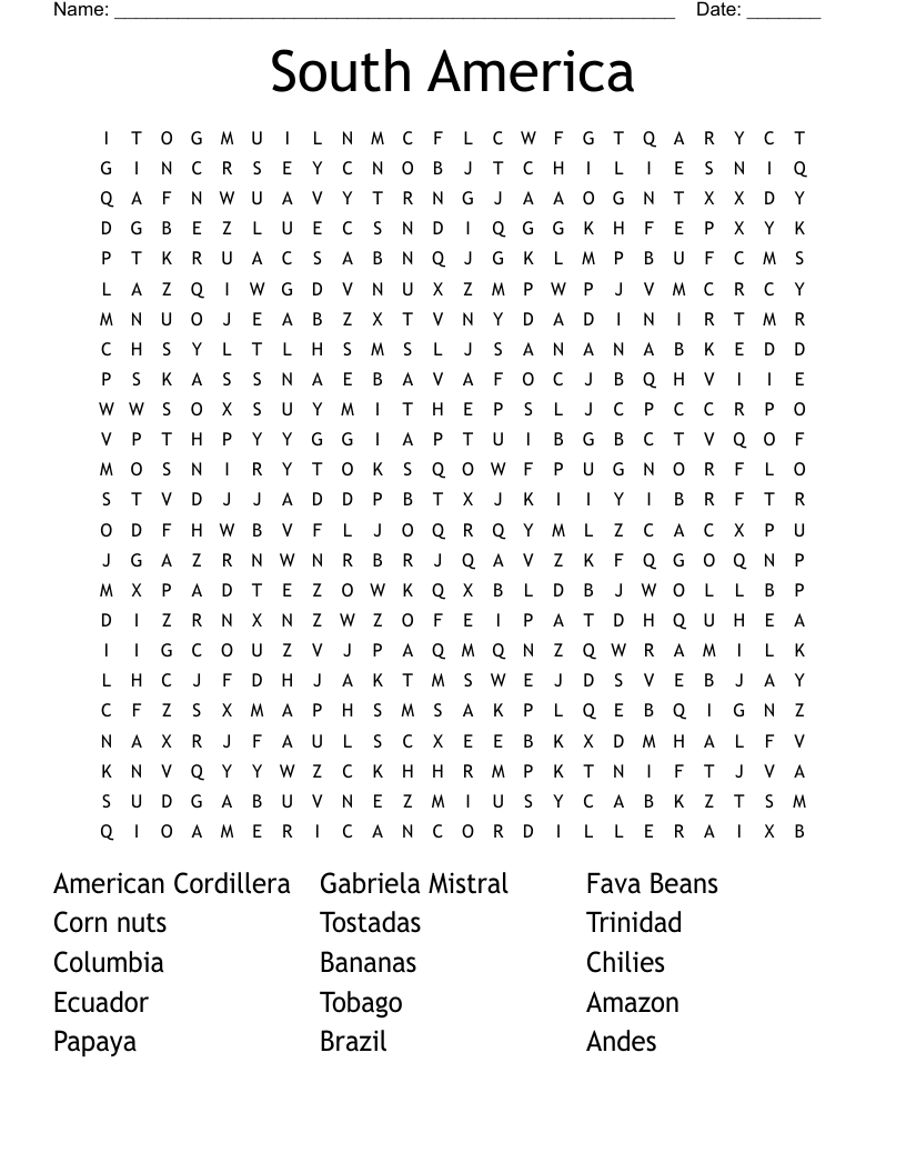 South America Word Search