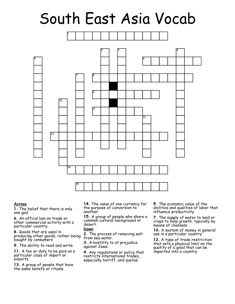 South East Asia Vocab Crossword WordMint