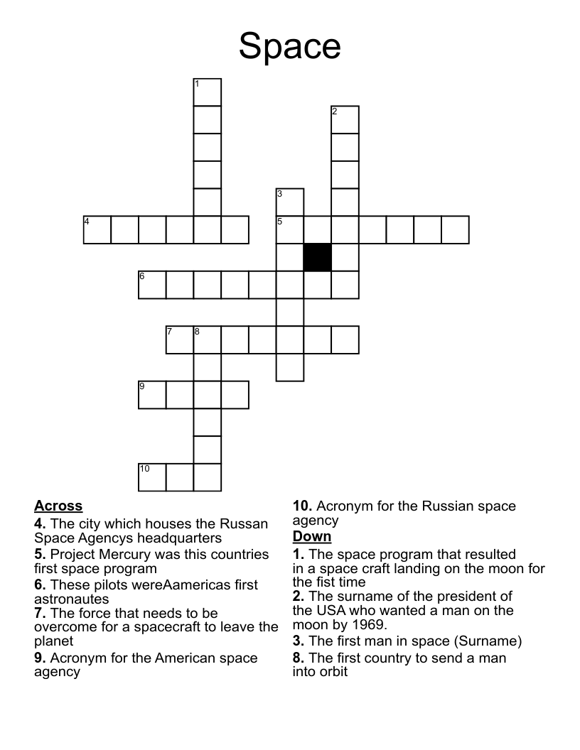 Space Race Crossword WordMint
