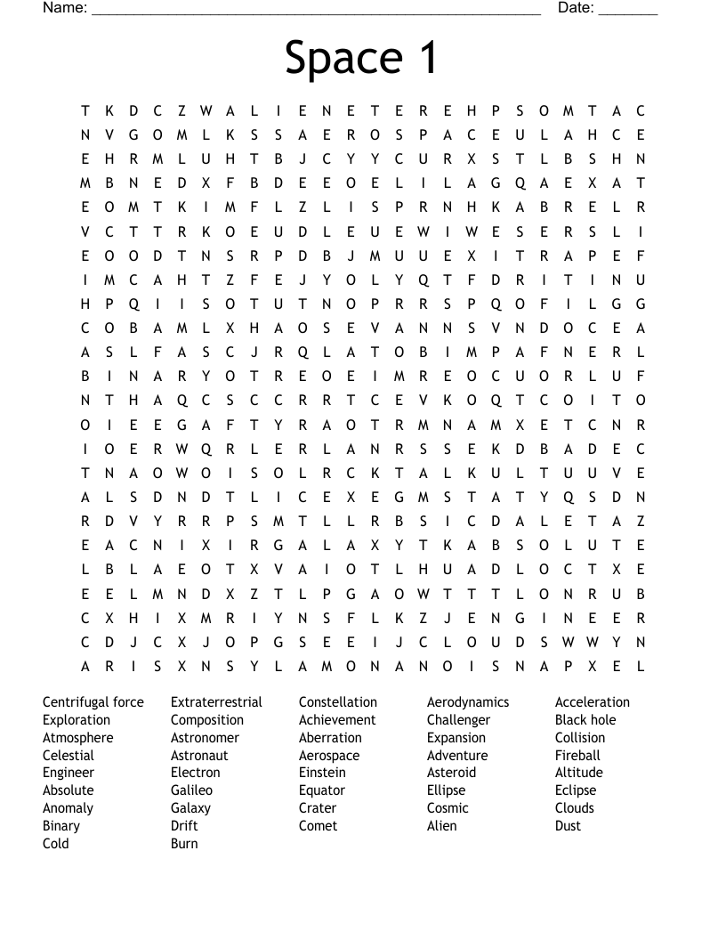 Space 1 Word Search