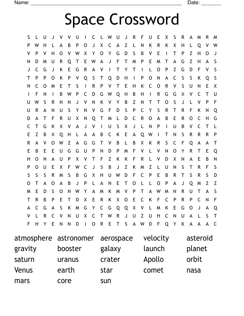 Space Crossword Word Search