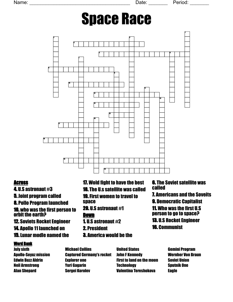 Space Race Crossword Puzzle WordMint