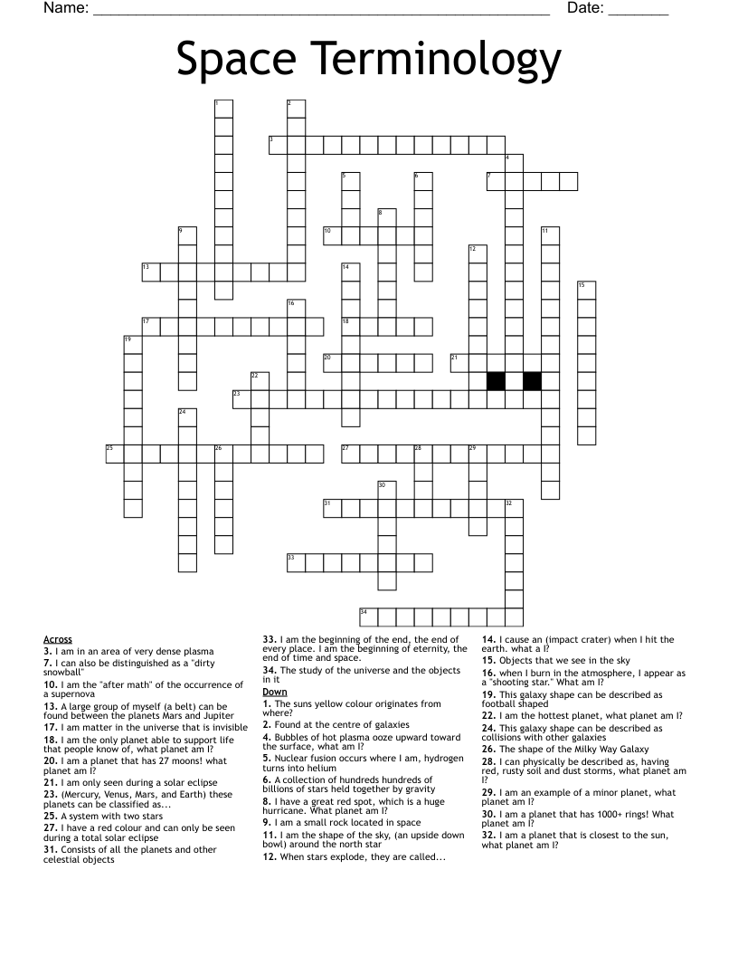 Space Terminology  Crossword