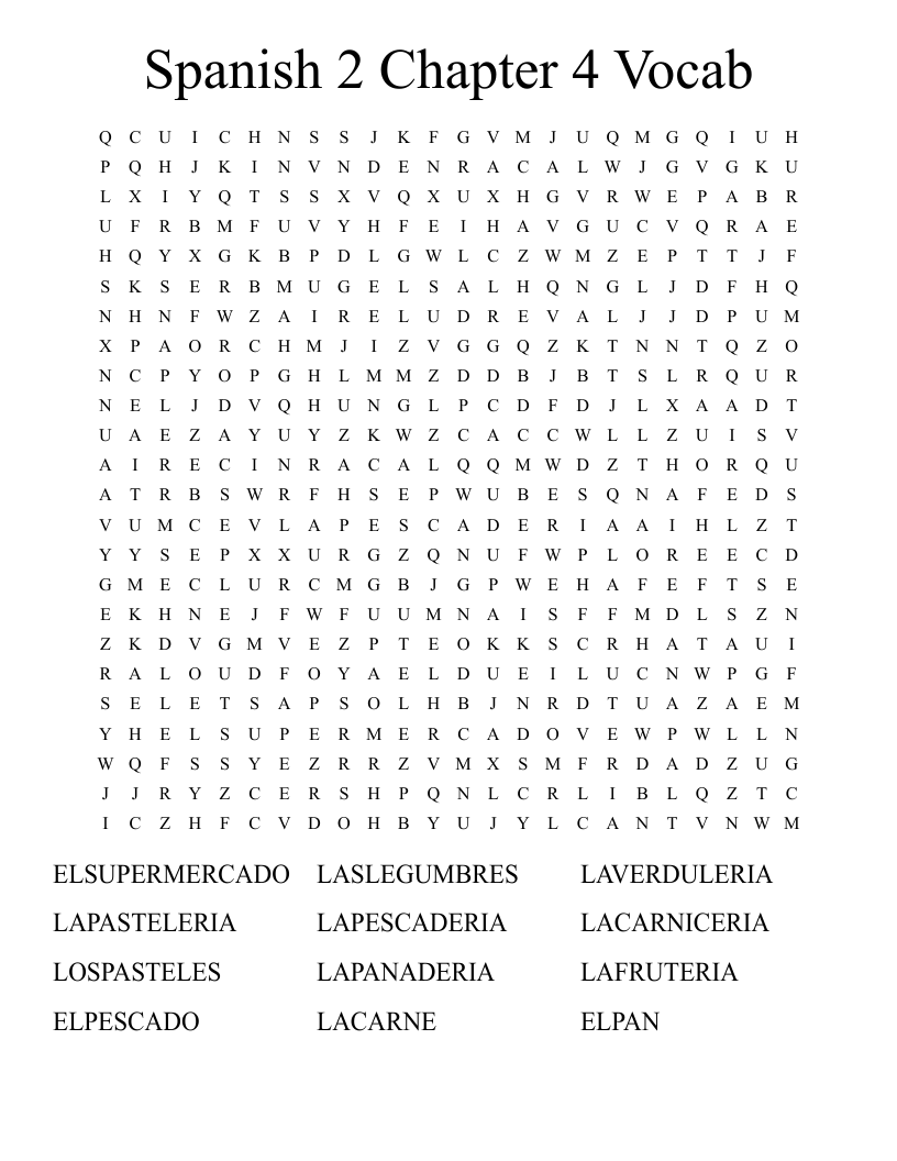 Spanish 2 Chapter 4 Vocab Word Search