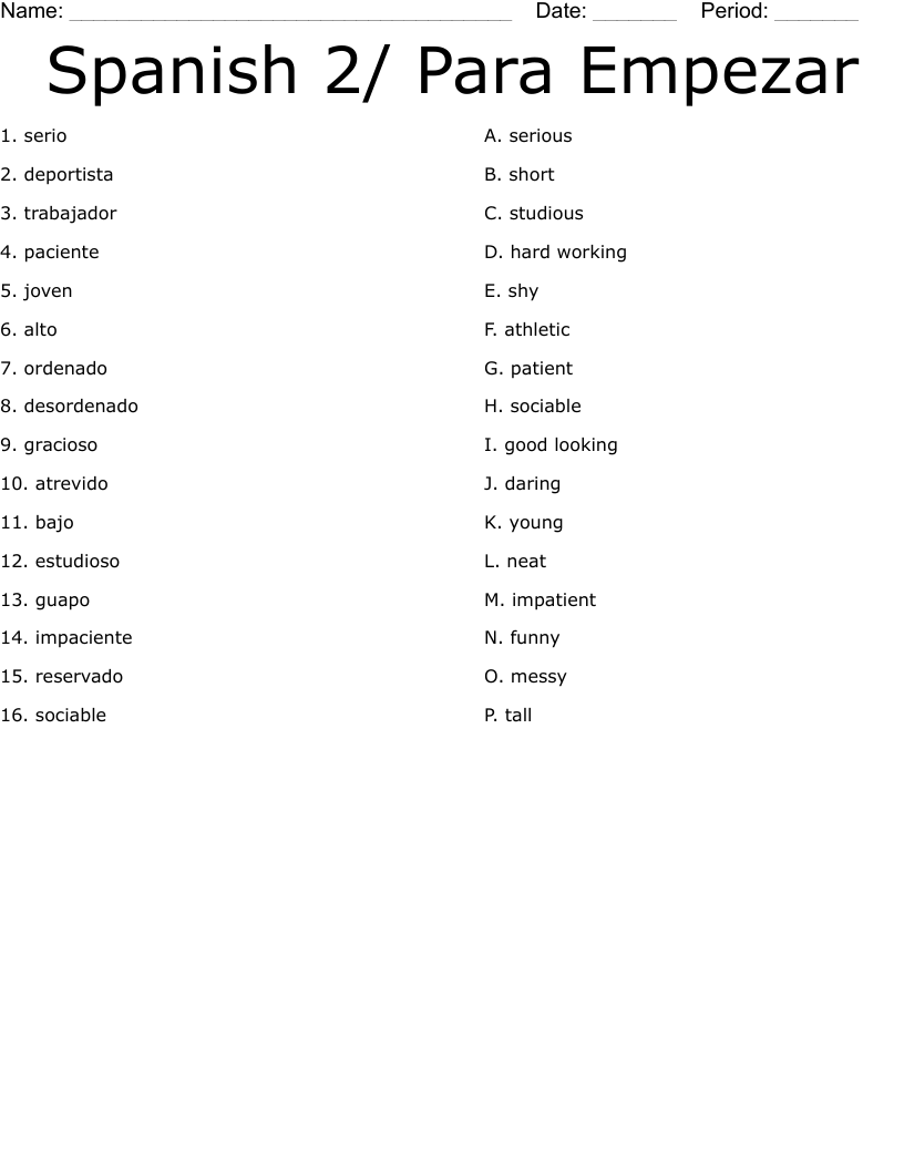 Spanish 2/ Para Empezar Worksheet - WordMint