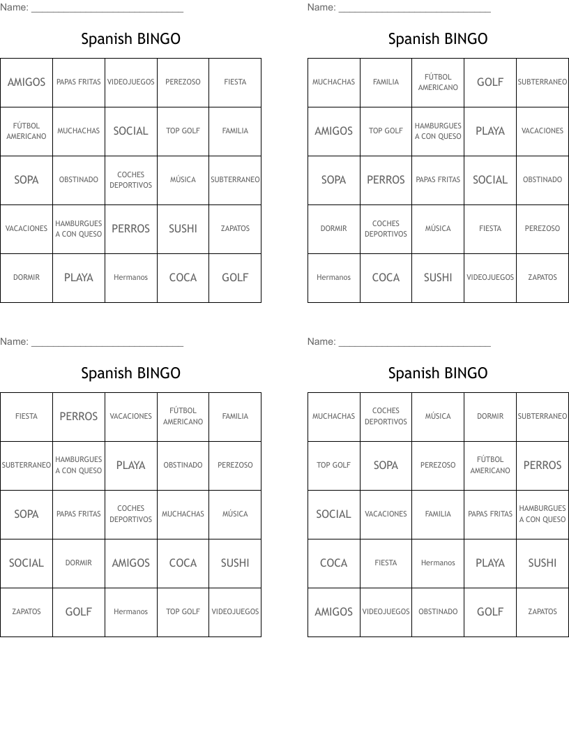 Spanish BINGO