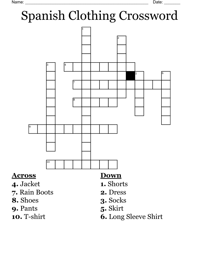 Spanish Clothing Crossword WordMint
