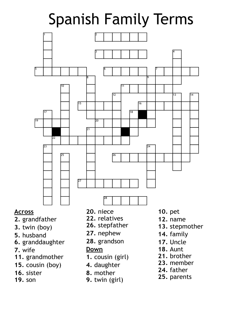 Similar To Spanish Family Words Crossword WordMint