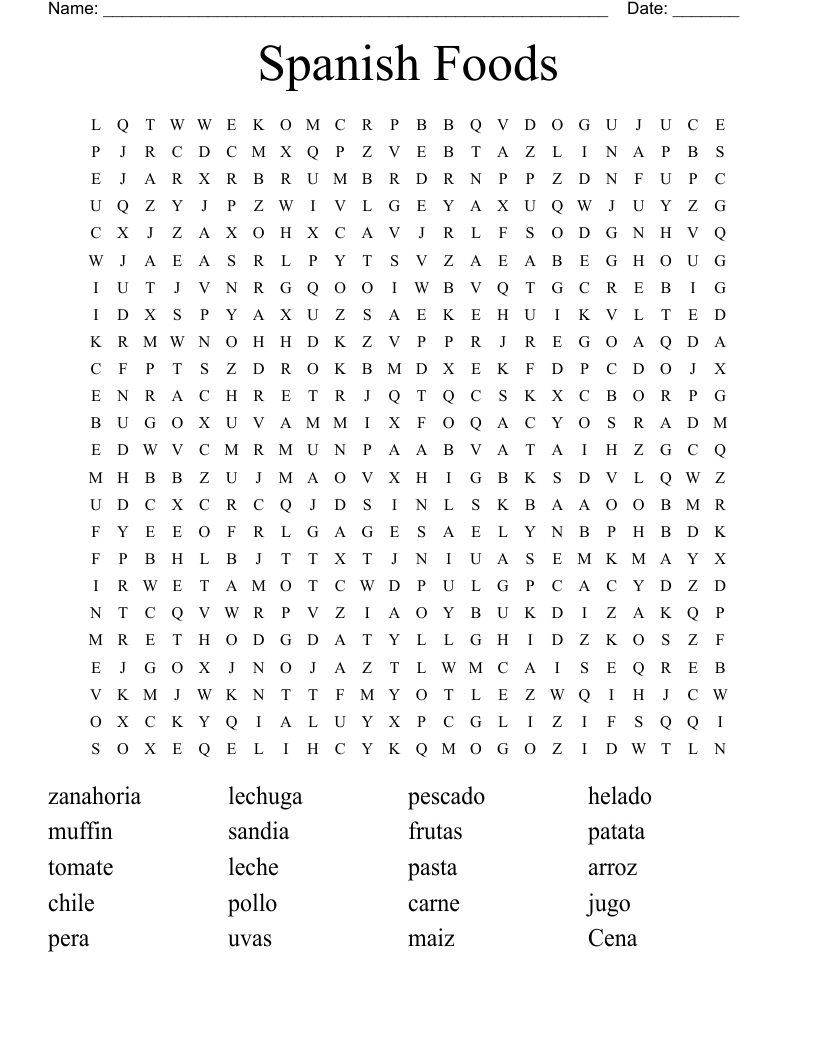 spanish foods word search wordmint