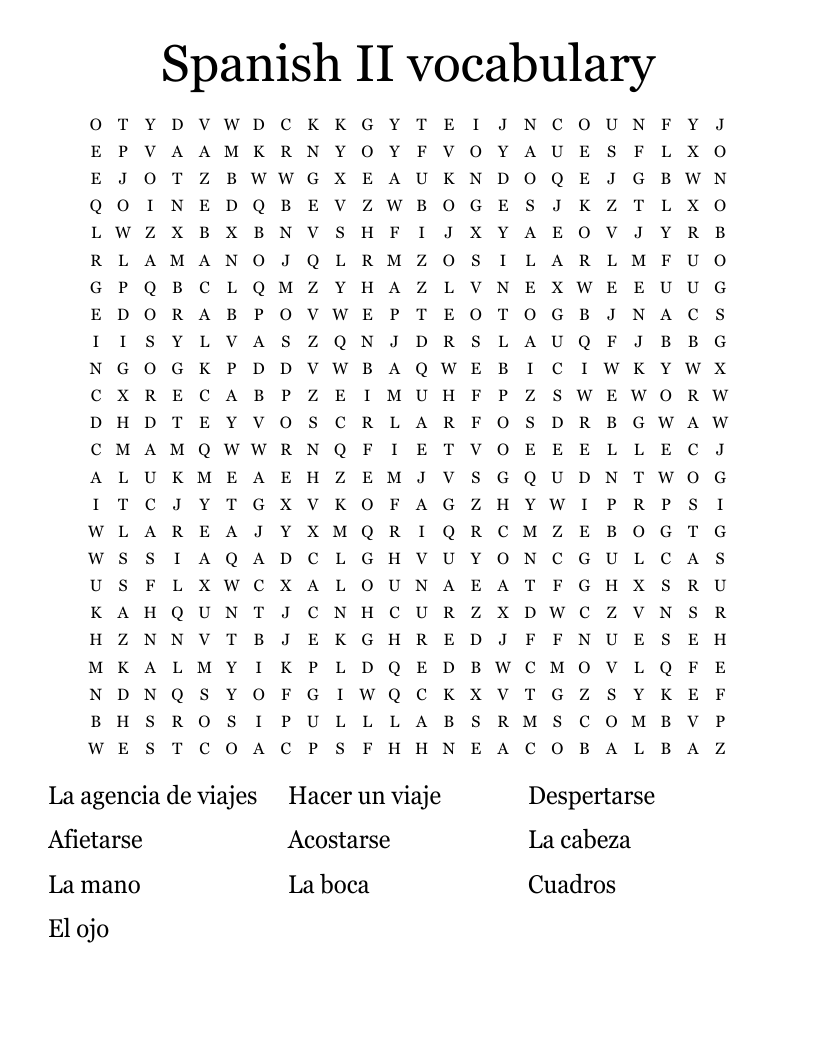Spanish II vocabulary  Word Search