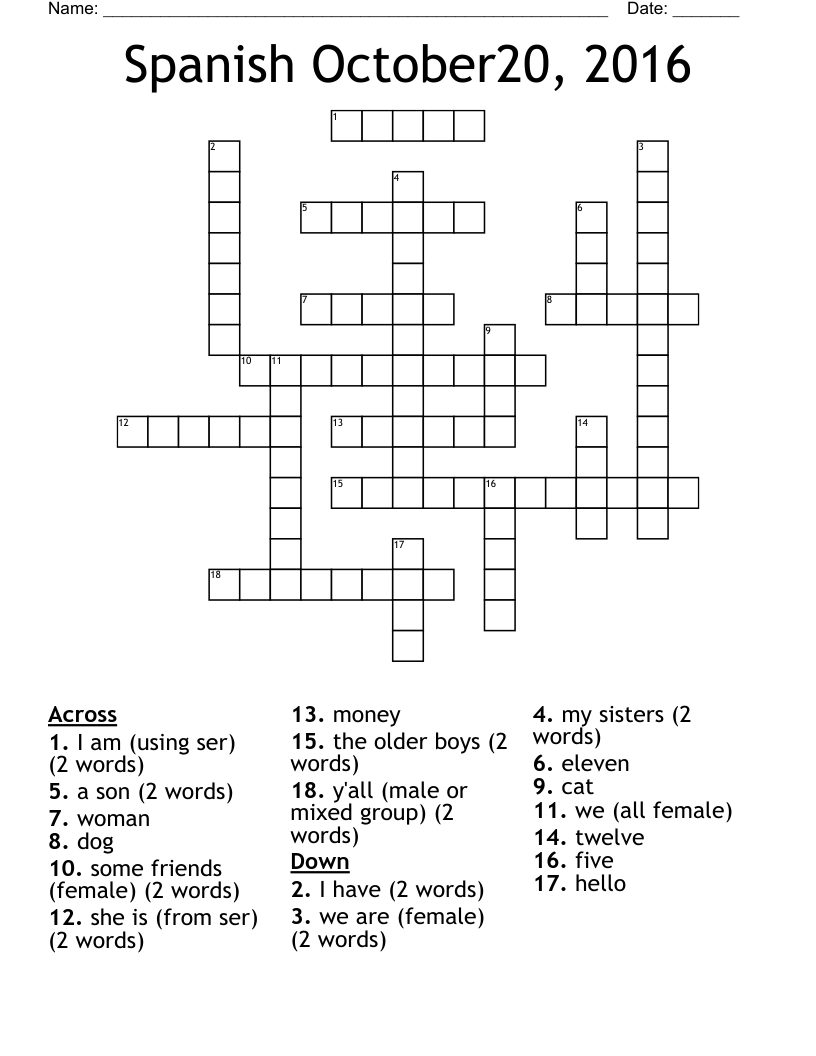Spanish October20, 2016 Crossword