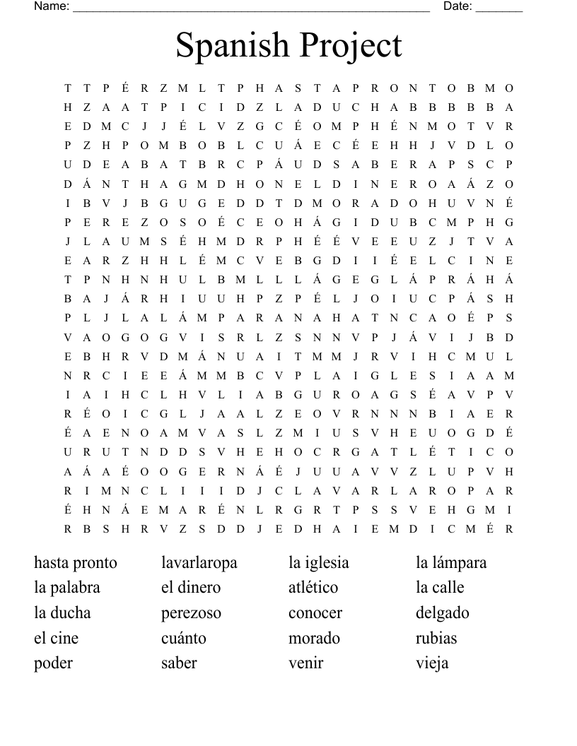 Spanish Project Word Search