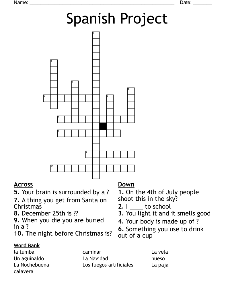 Spanish Project Crossword
