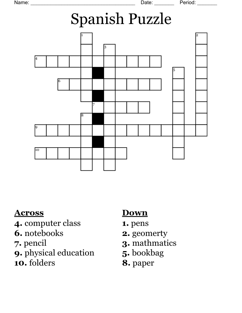 Spanish Puzzle Crossword WordMint