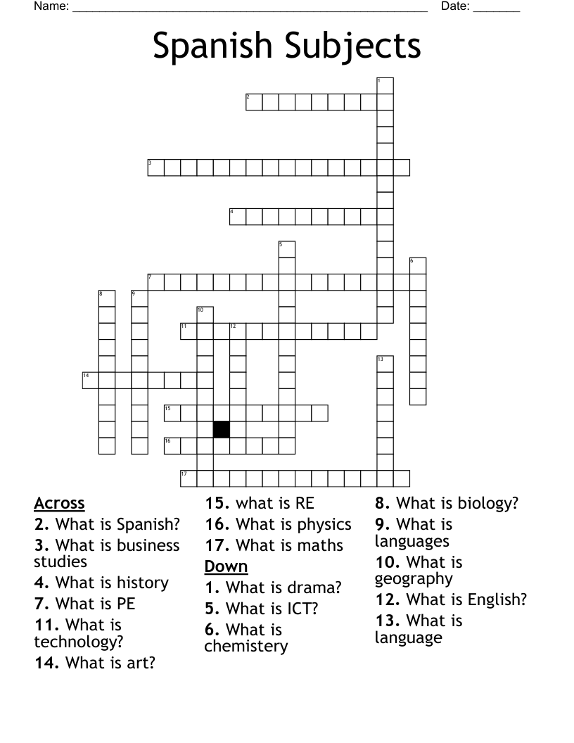 Spanish Subjects Crossword WordMint