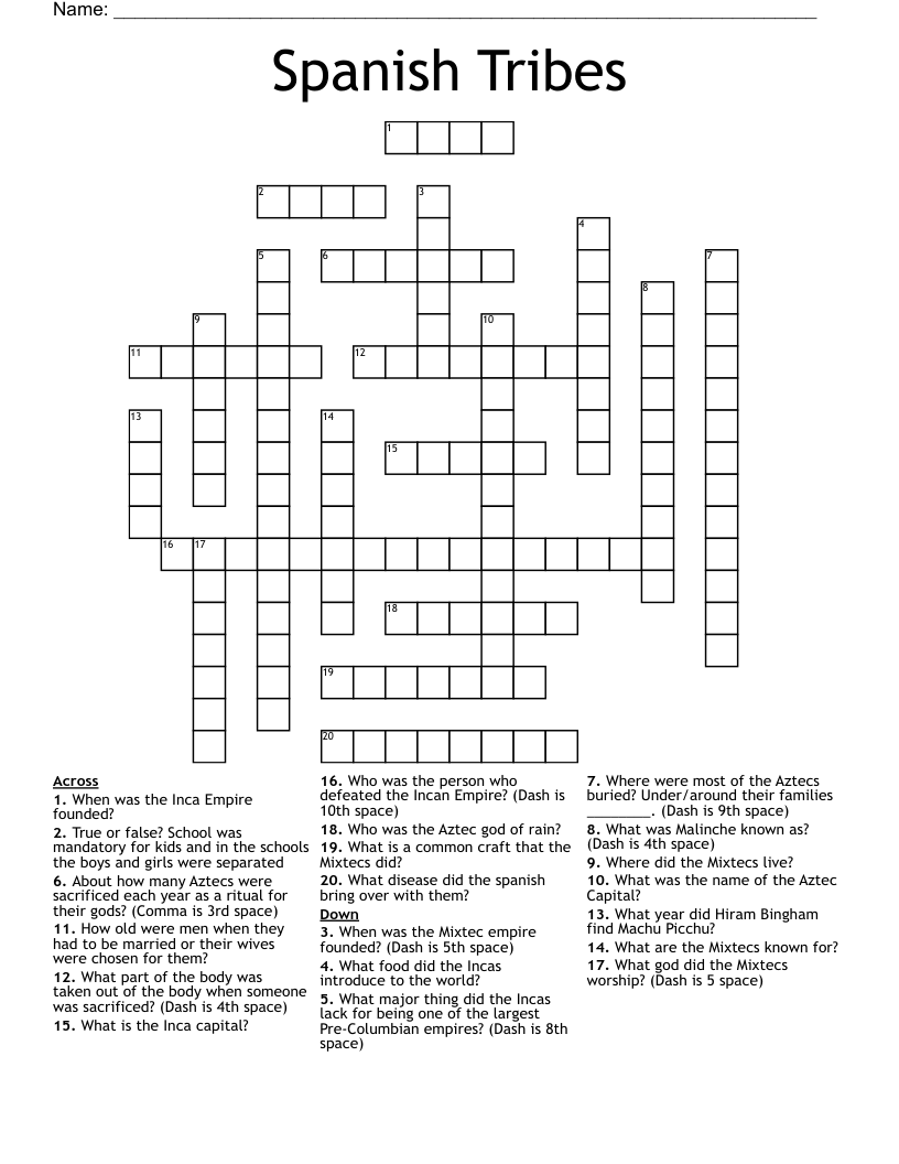 Spanish Tribes  Crossword