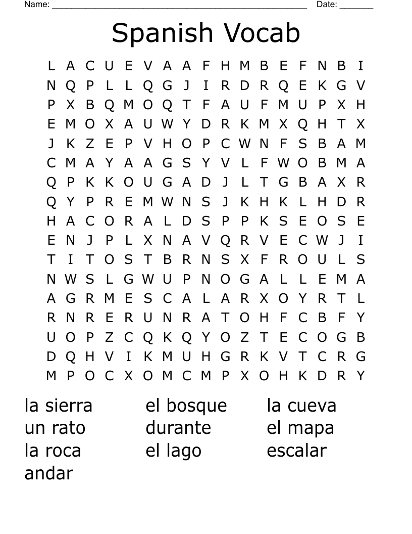 Spanish Vocab Word Search