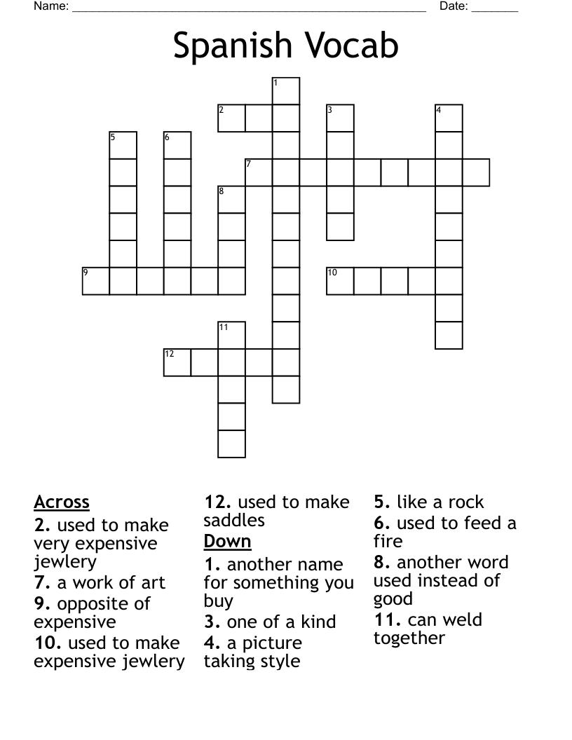Spanish Vocab Crossword