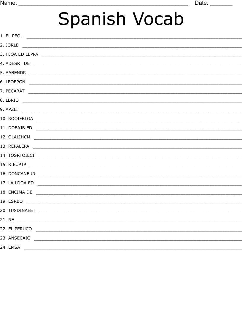 Spanish Vocab Word Scramble WordMint