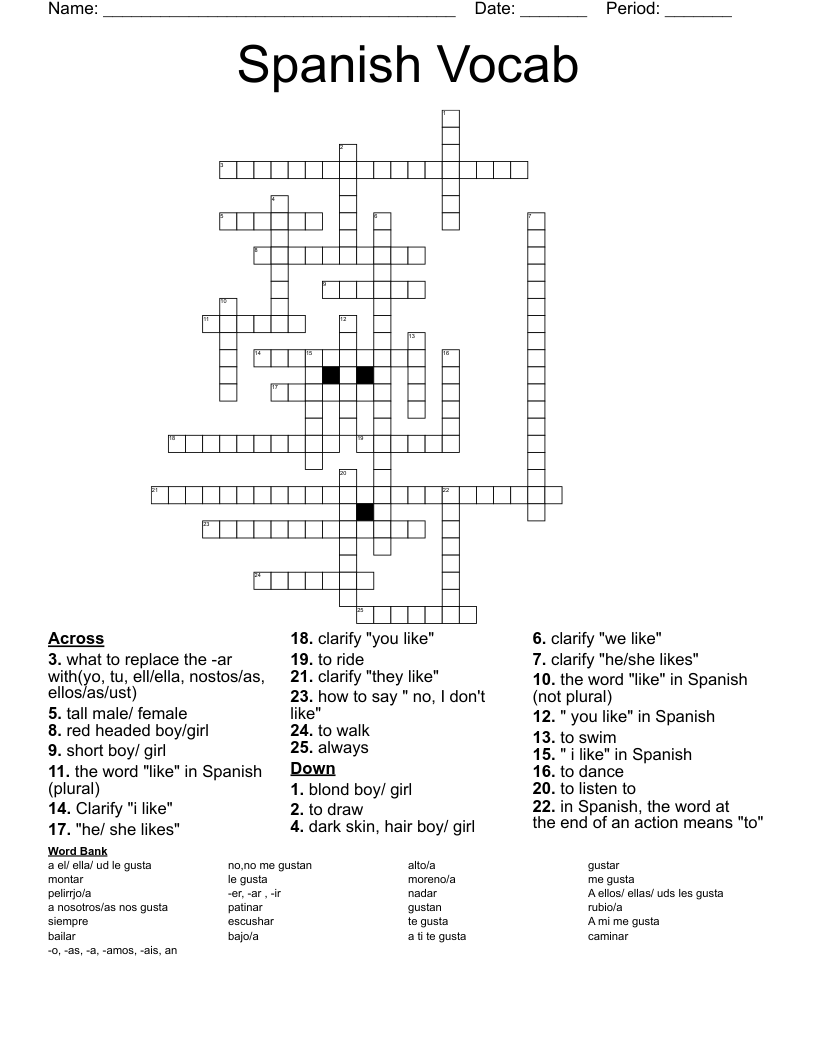 Spanish Vocab Crossword WordMint