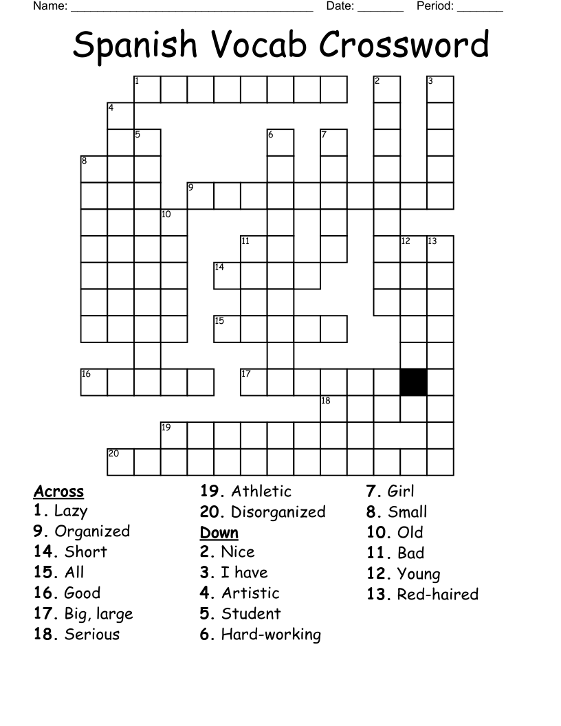 Spanish Vocab Crossword